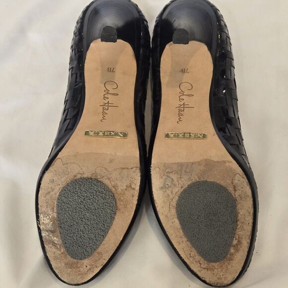 COLE HAAN Genevive Nikeair black woven leather peep toes heel shoes size 7B - Picture 7 of 7